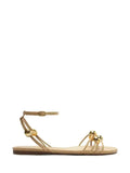 Sandália em Pele Beige e Tiras com Esferas