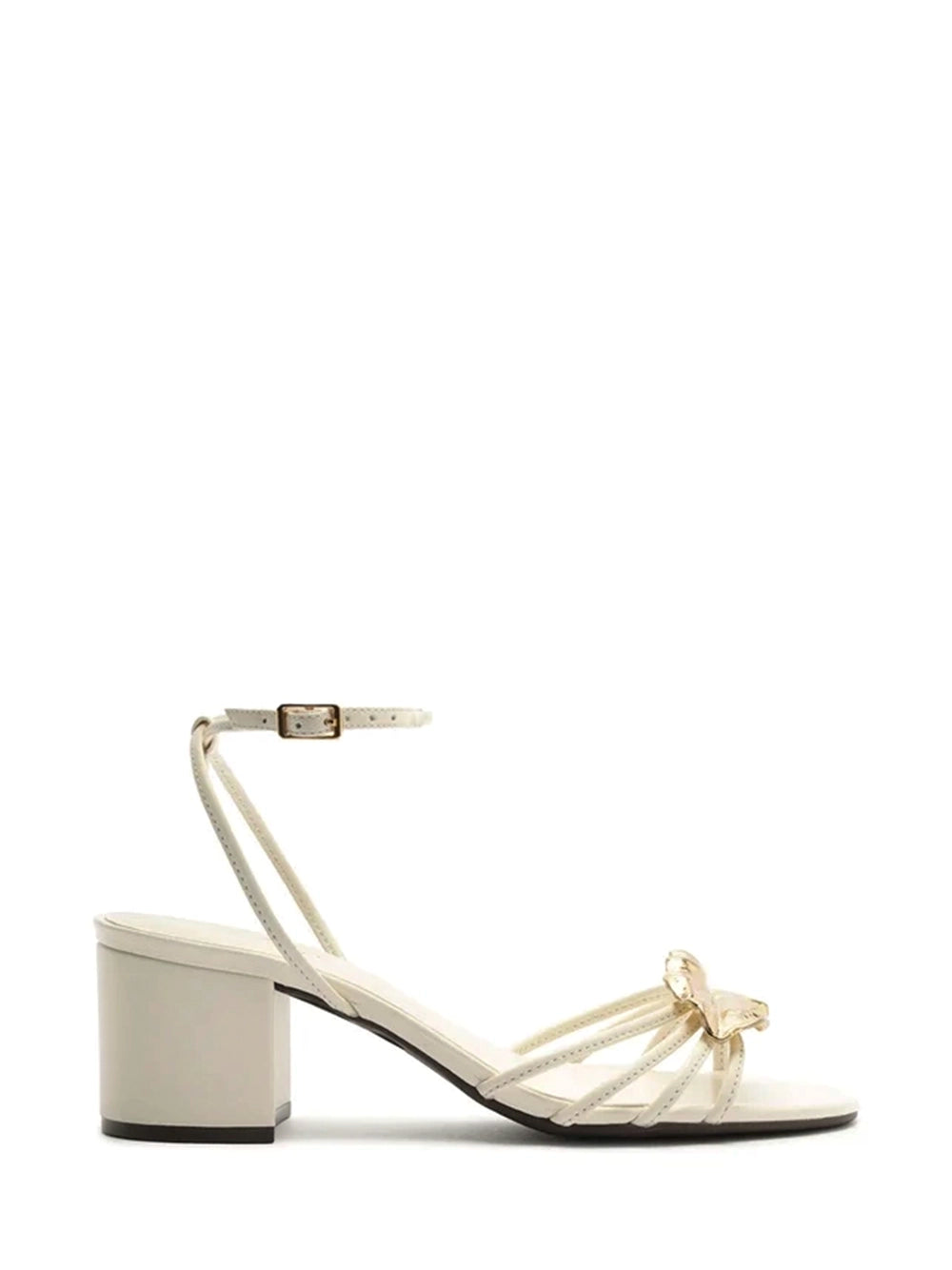 Off-White Leather and Metallic Leaf Sandal