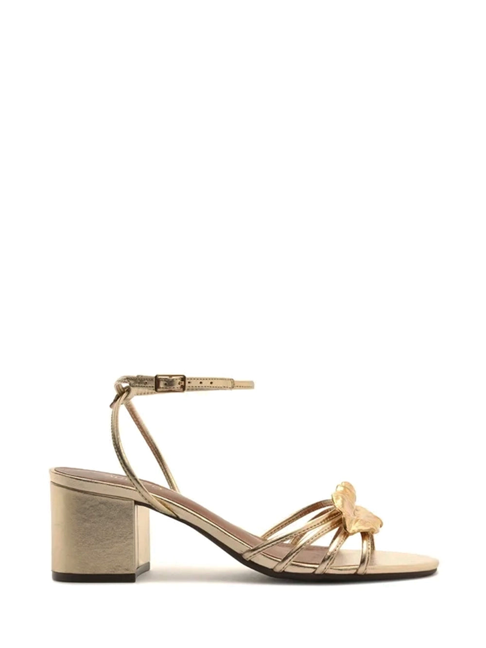 Gold Leather Sandal with Metal Leaf