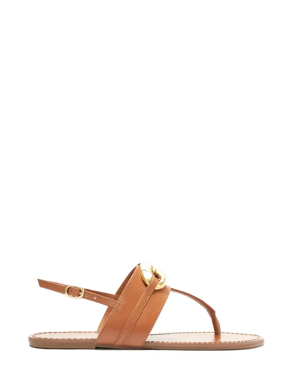Sandália Arezzo em Pele Camel e Pormenor em Dourado