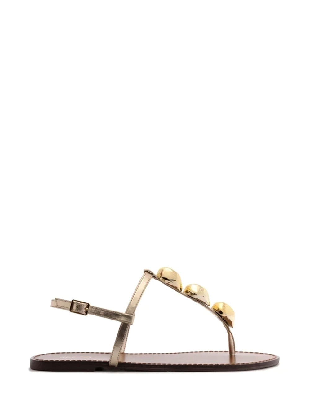 Gold Leather Flat Sandals with Organic Metal Details