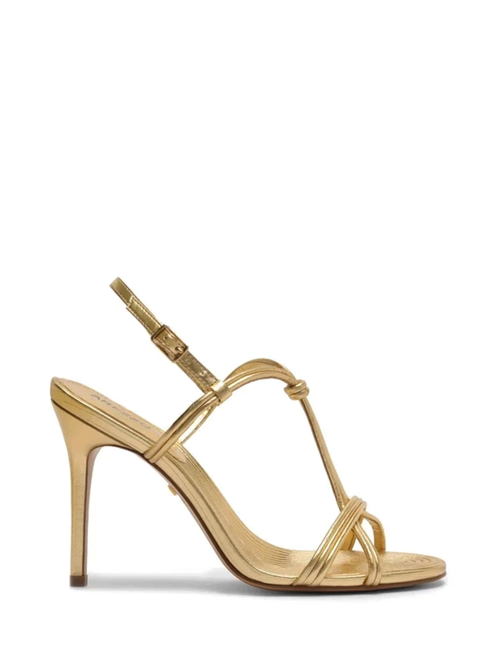 Gold Leather Strappy Sandals with Textured Details