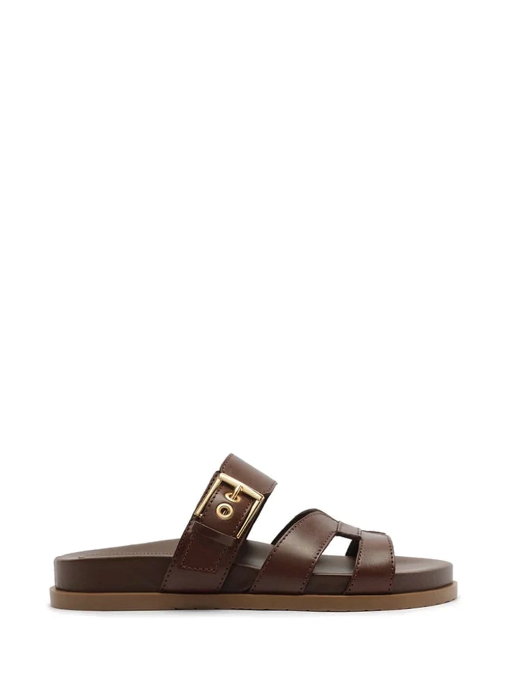Brown Leather Sandal with Cut-out Strap and Buckle