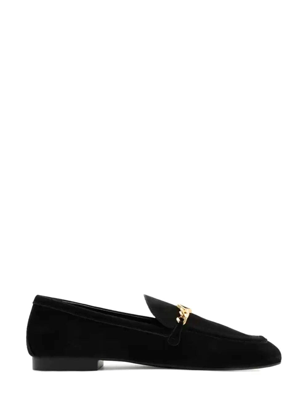 Loafer Arezzo em Camurça Preta e Pormenor em Dourado
