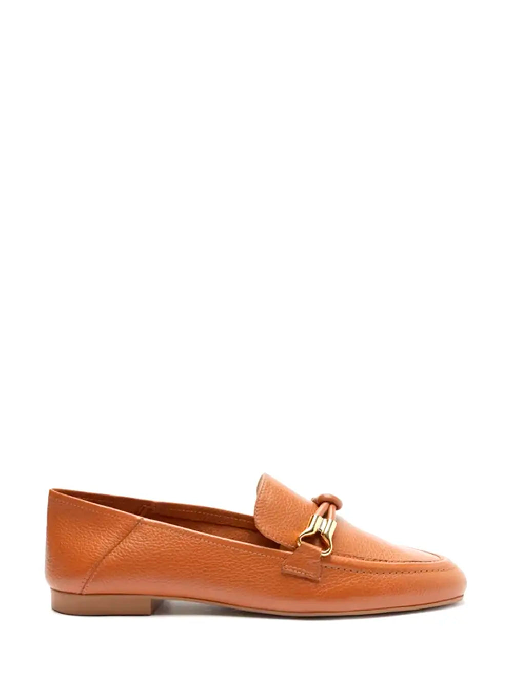 Brown Leather Arezzo Loafer with Gold Detail