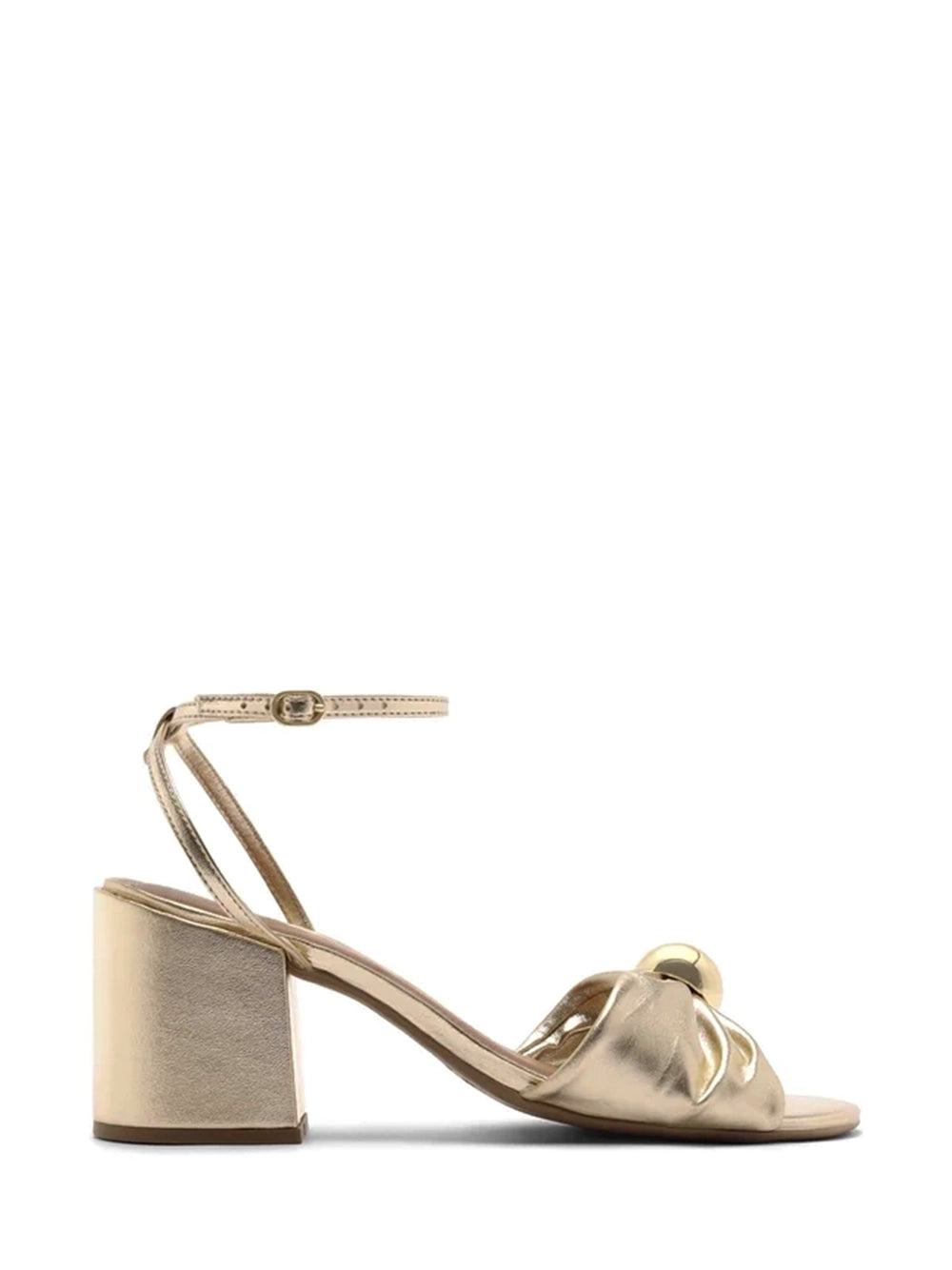 Gold Leather Mid-Heel Sandals