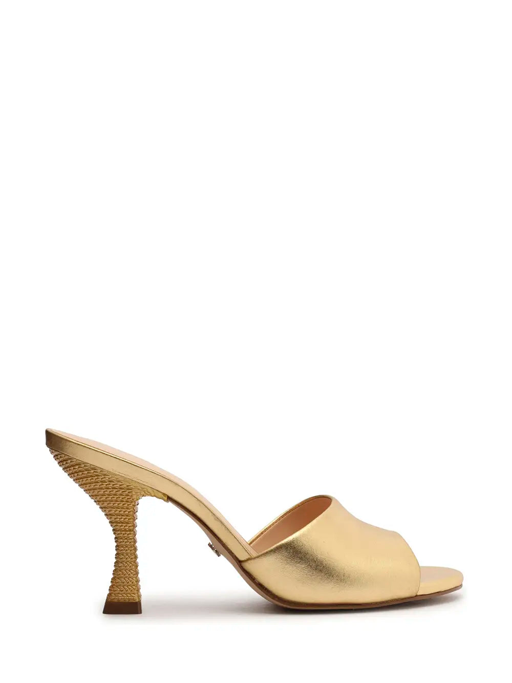 Arezzo Gold Leather Sandal with Medium Stiletto Heel