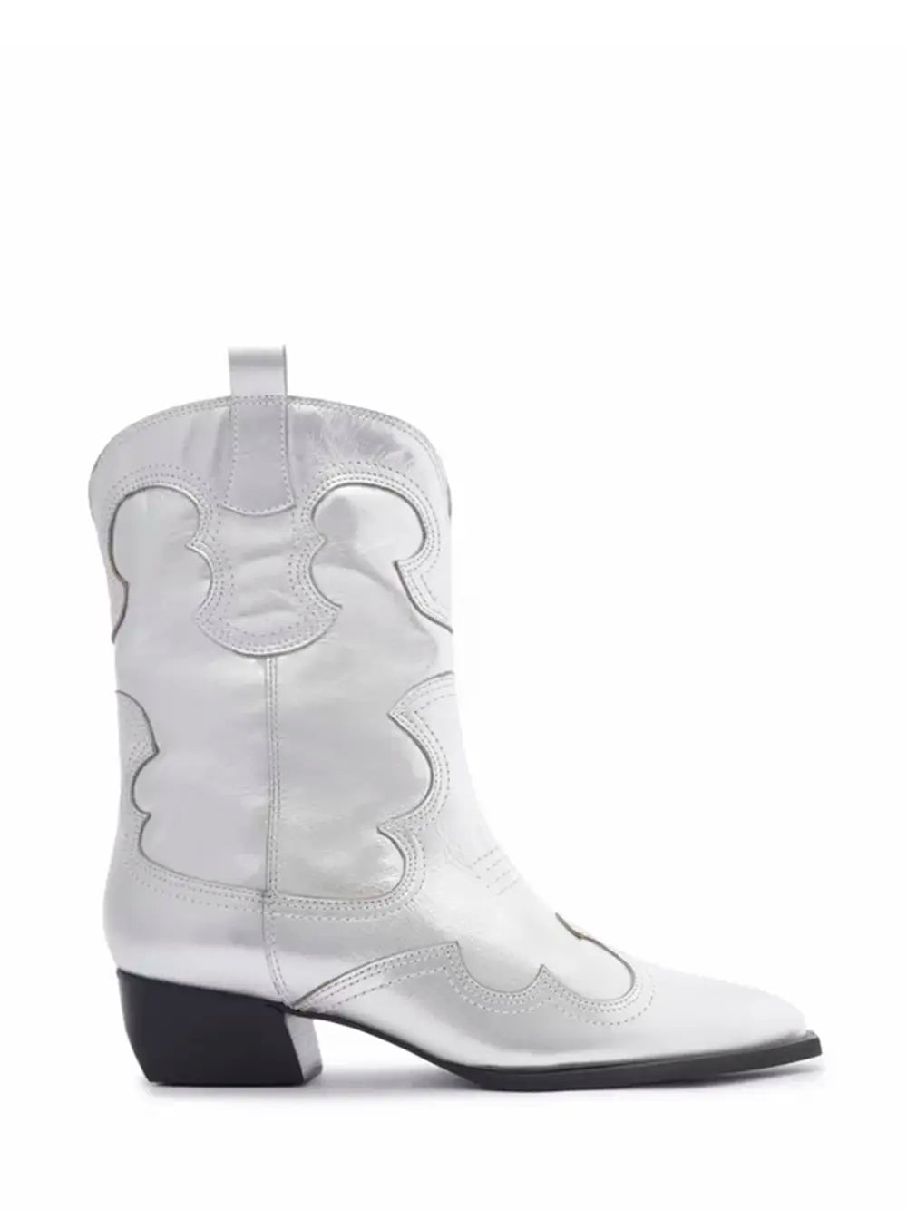 Arezzo Texan Boot in Silver Leather