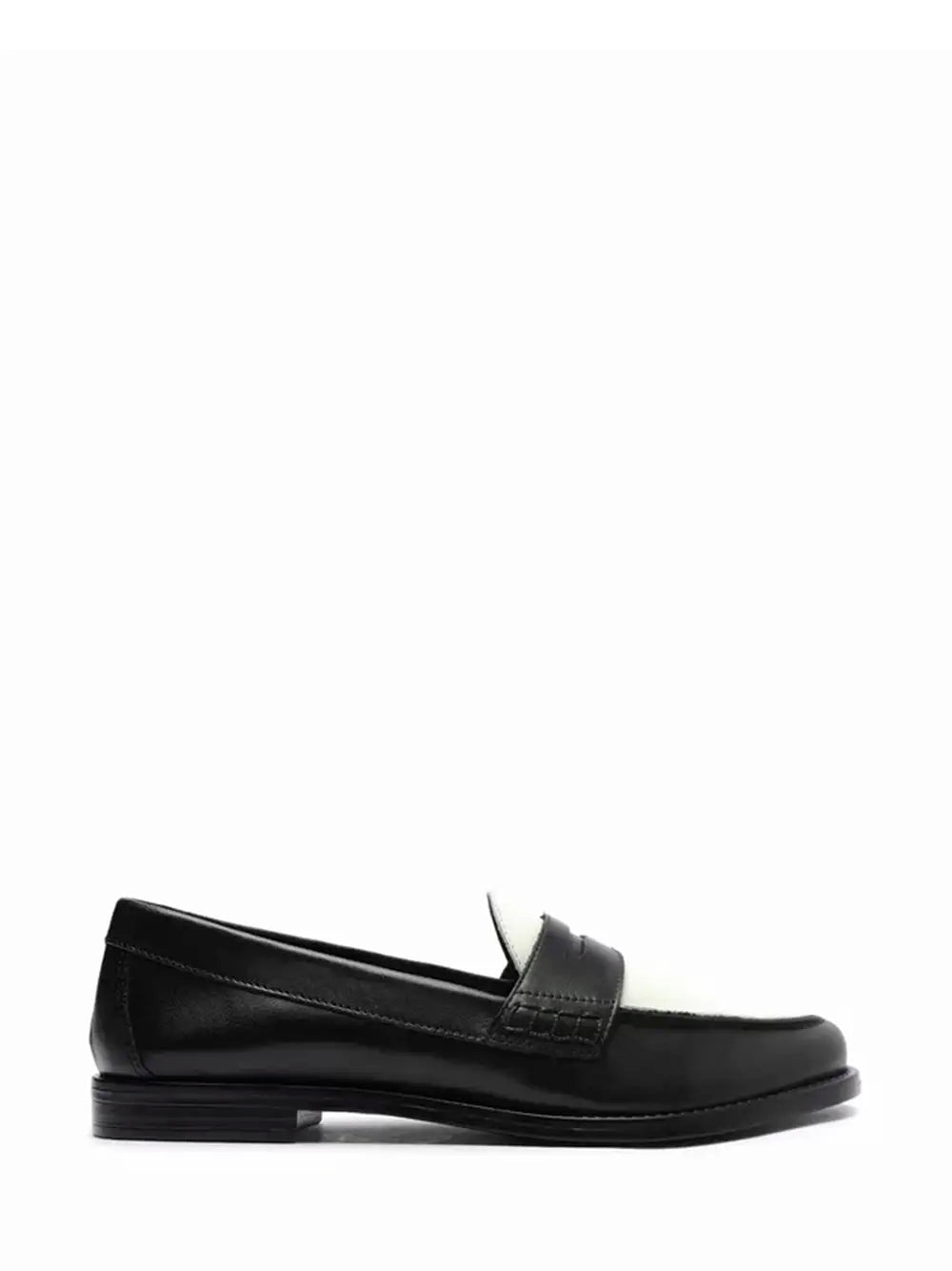 Arezzo Black Leather Loafers with White Toe