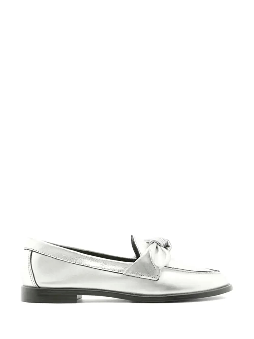 Silver Arezzo Leather Loafers with Bow