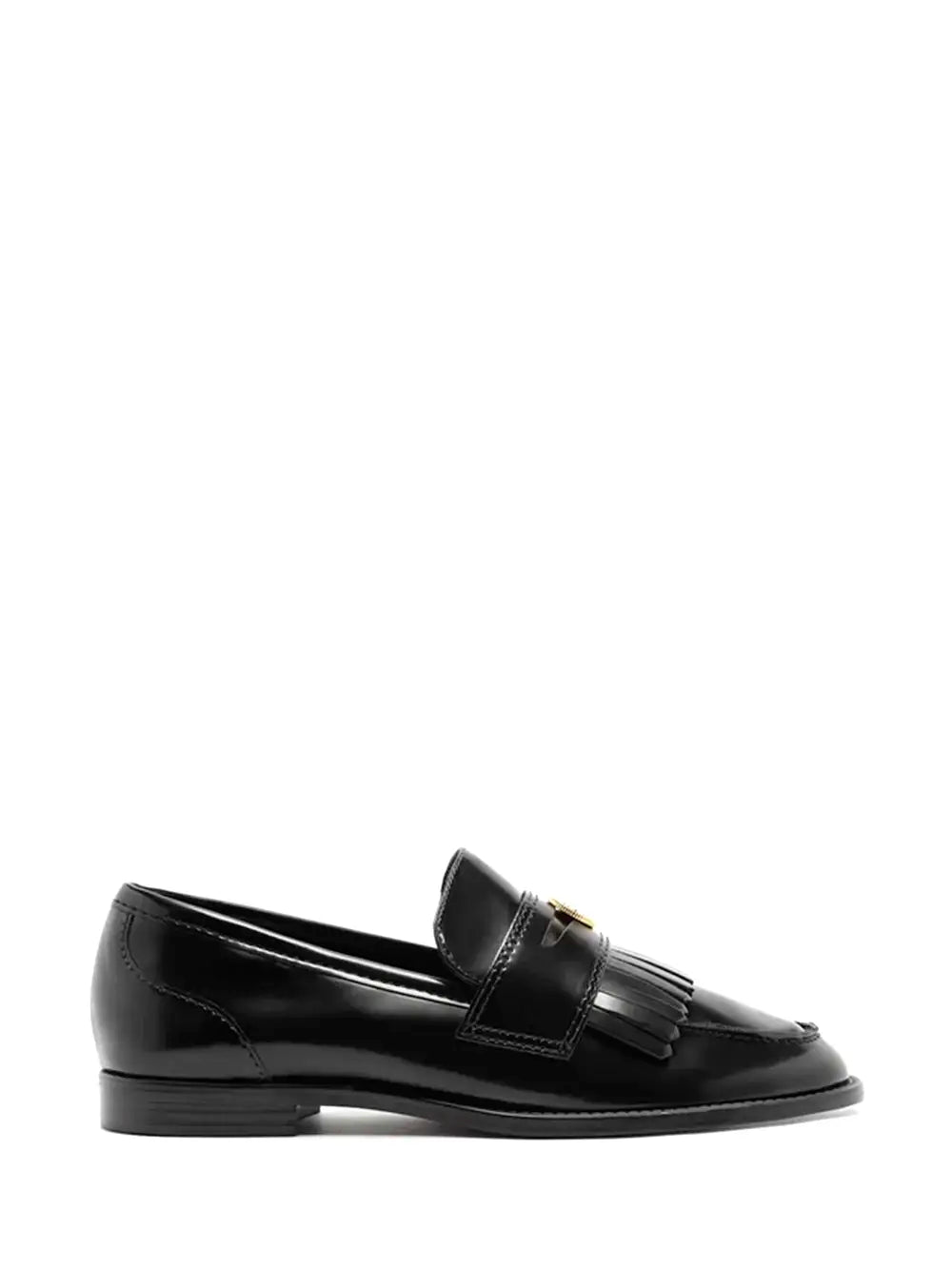 Arezzo Black Leather Loafer with Gold Detail