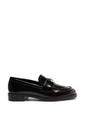 Loafer Arezzo Preto em Pele e Pormenor Prata