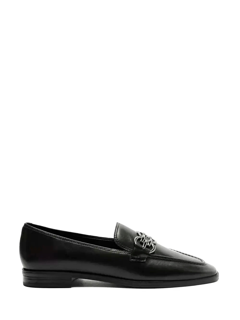Arezzo Black Leather Loafers with Silver Detail
