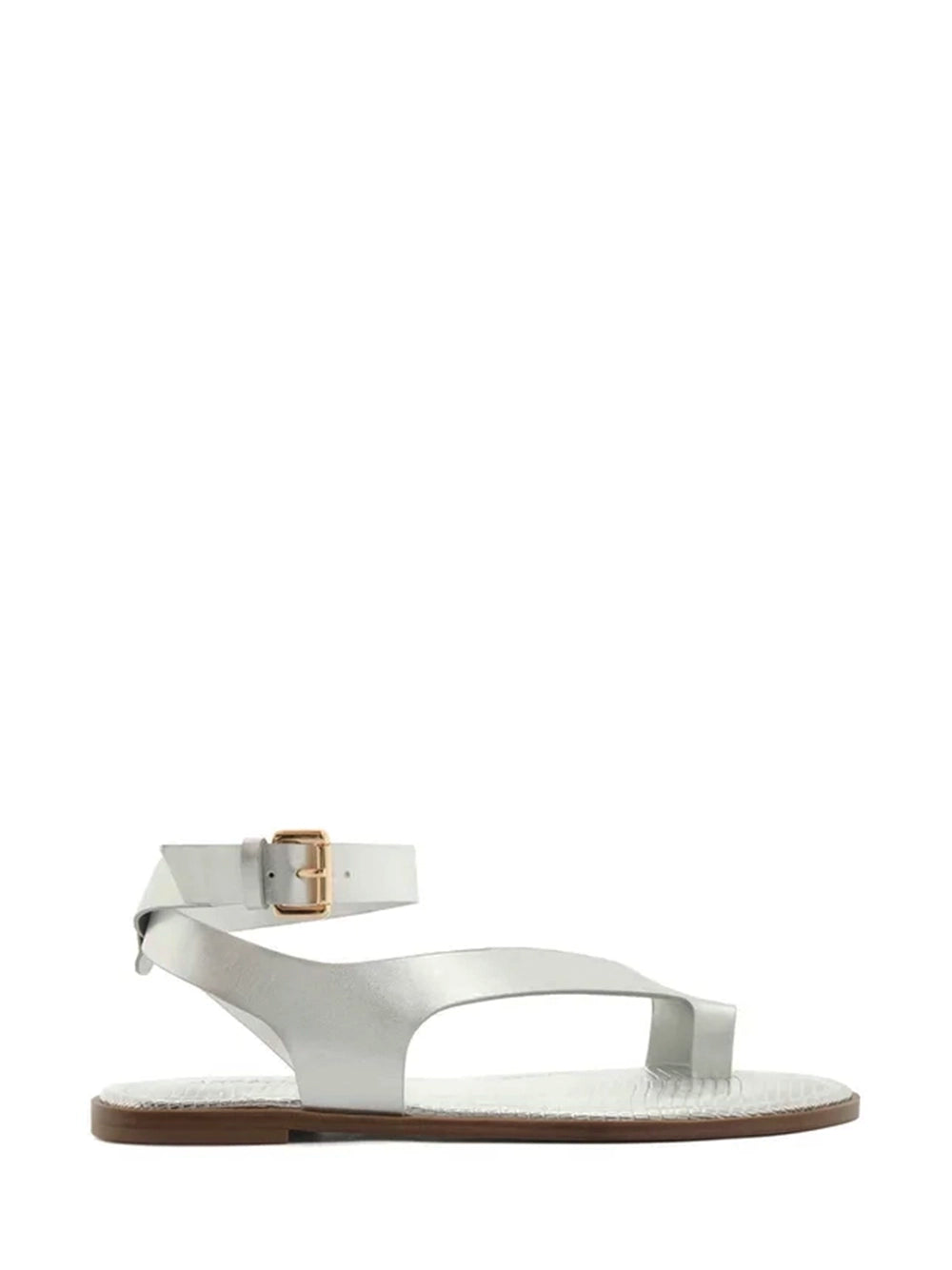 Silver Leather Sandal with Strap