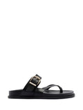Black Leather Crossed Straps Sandals