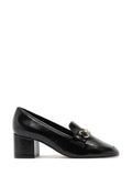 Loafer Arezzo Preto em Pele e Salto Bloco
