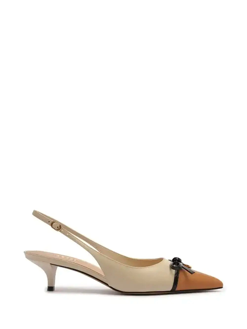 Beige Leather Stiletto with Brown Toe Cap