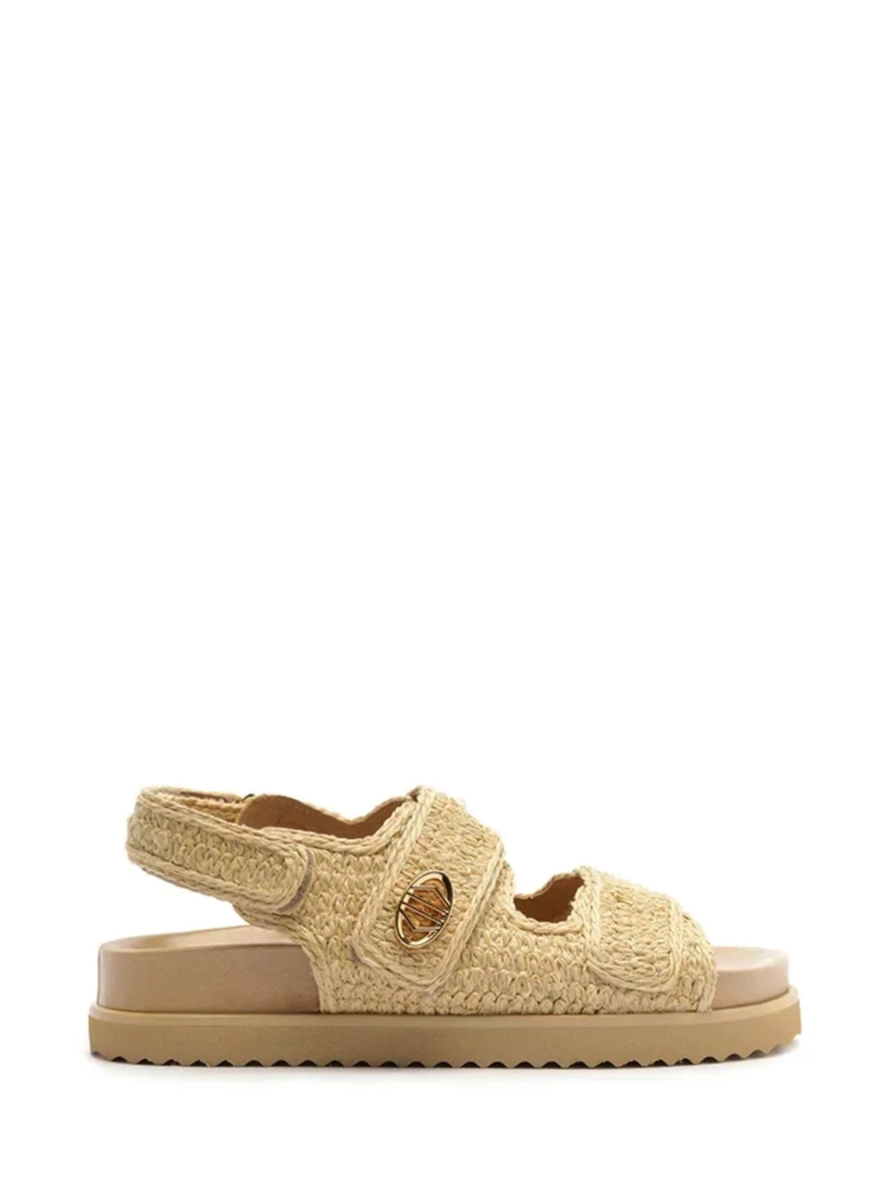 Sandália Beige Bordada Tratorada