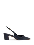 Zapatos de tacón de piel azul y puntera fina