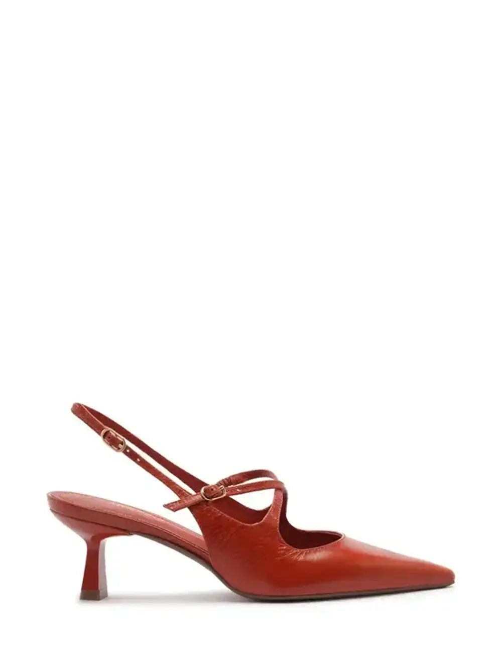 Red Leather Court Shoes with Straps