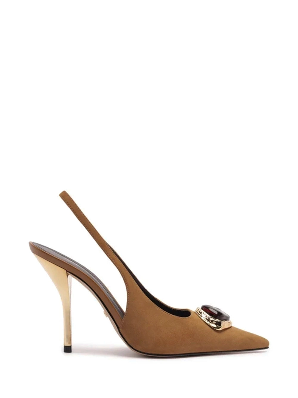 Scarpin em Camurça Castanha Slingback Pedraria