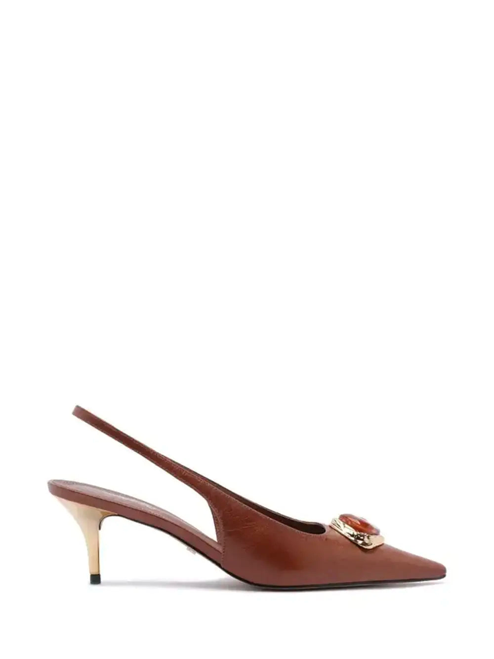 Brown Leather Scarpin with Stone Toe