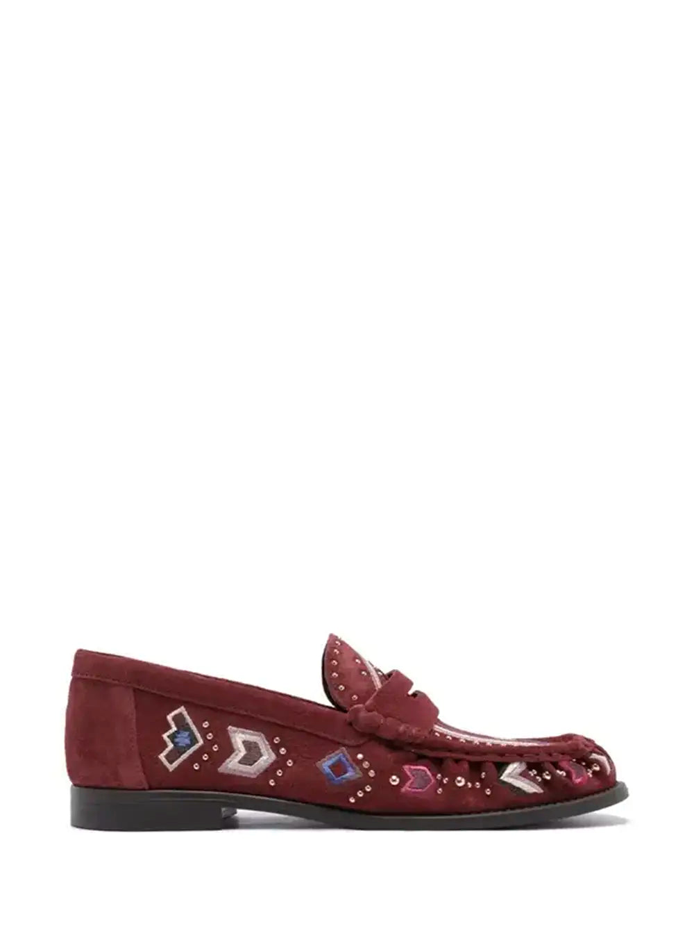 Bordeaux Suede Loafer with Embroidery