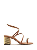 Sandália Arezzo em Pele Camel e Tiras com Metal
