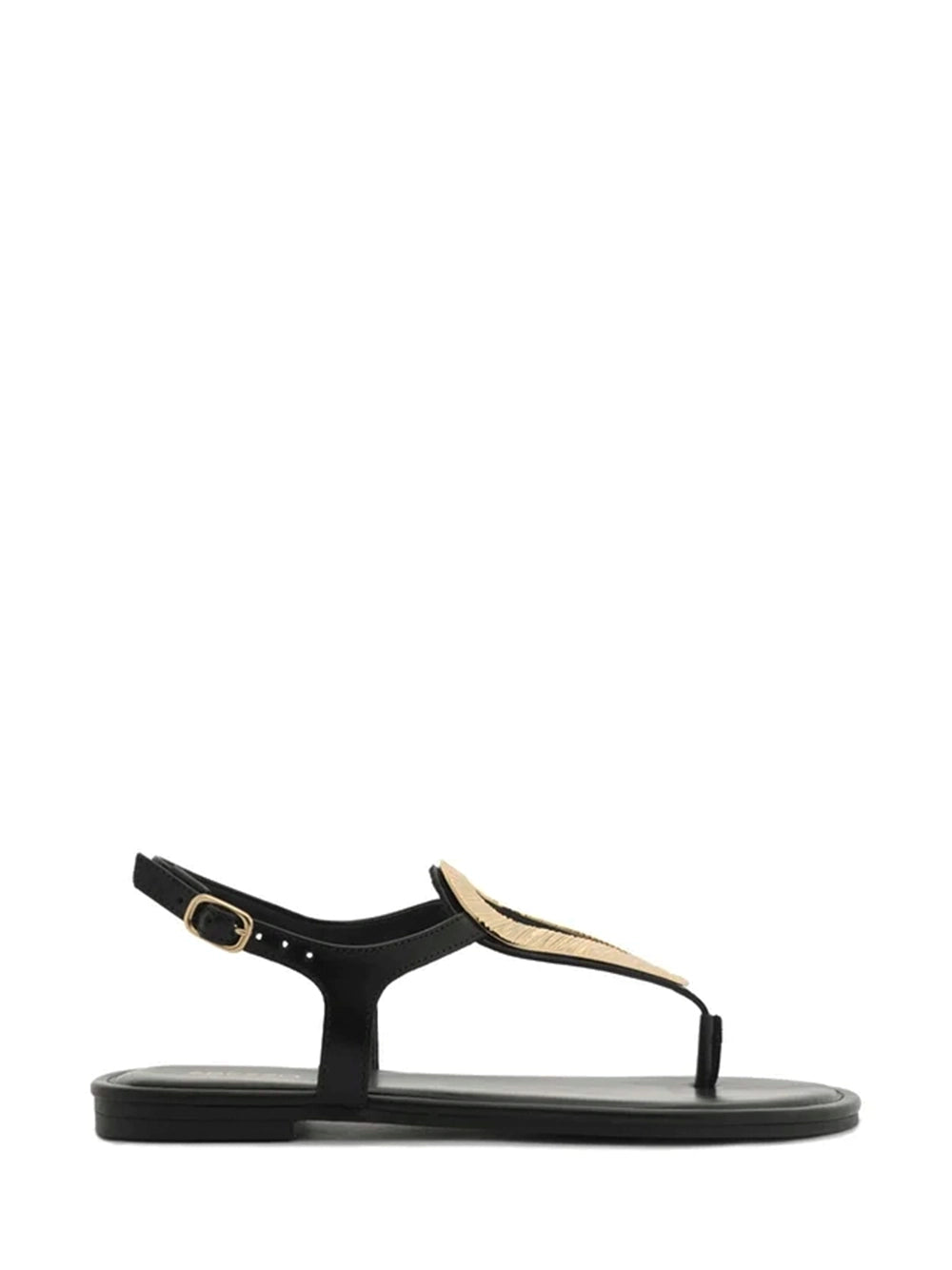 Black Leather and Metal Textured Sandals