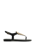 Black Leather and Metal Textured Sandals