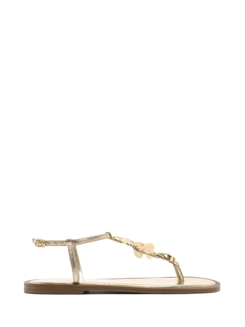 Gold Leather and Shell Sandals