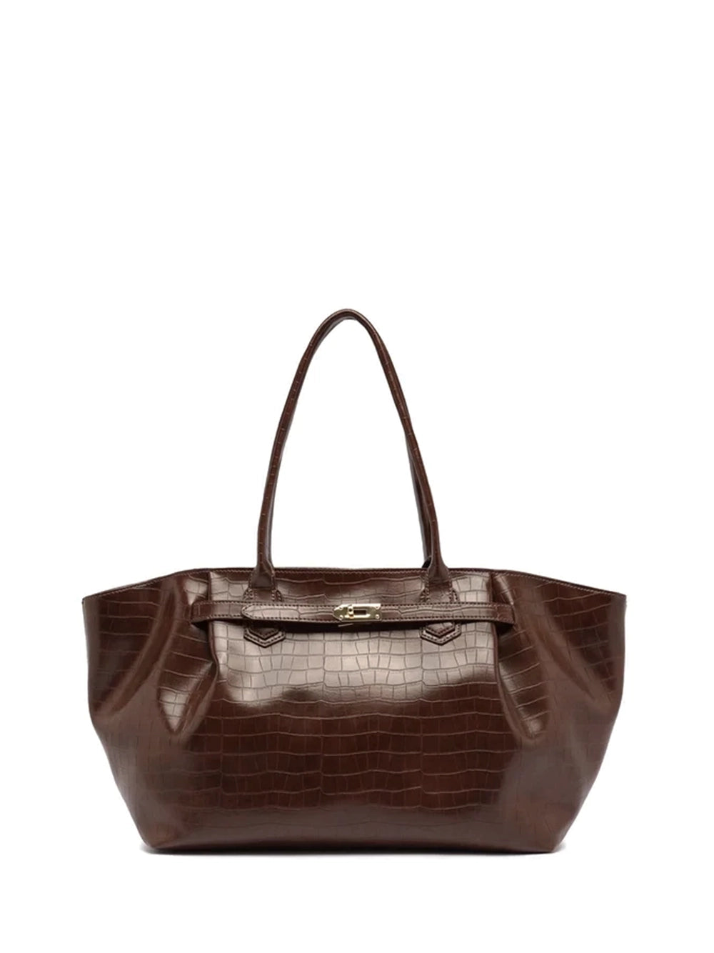 Mala Shopper Arezzo em Pele Castanha Croco