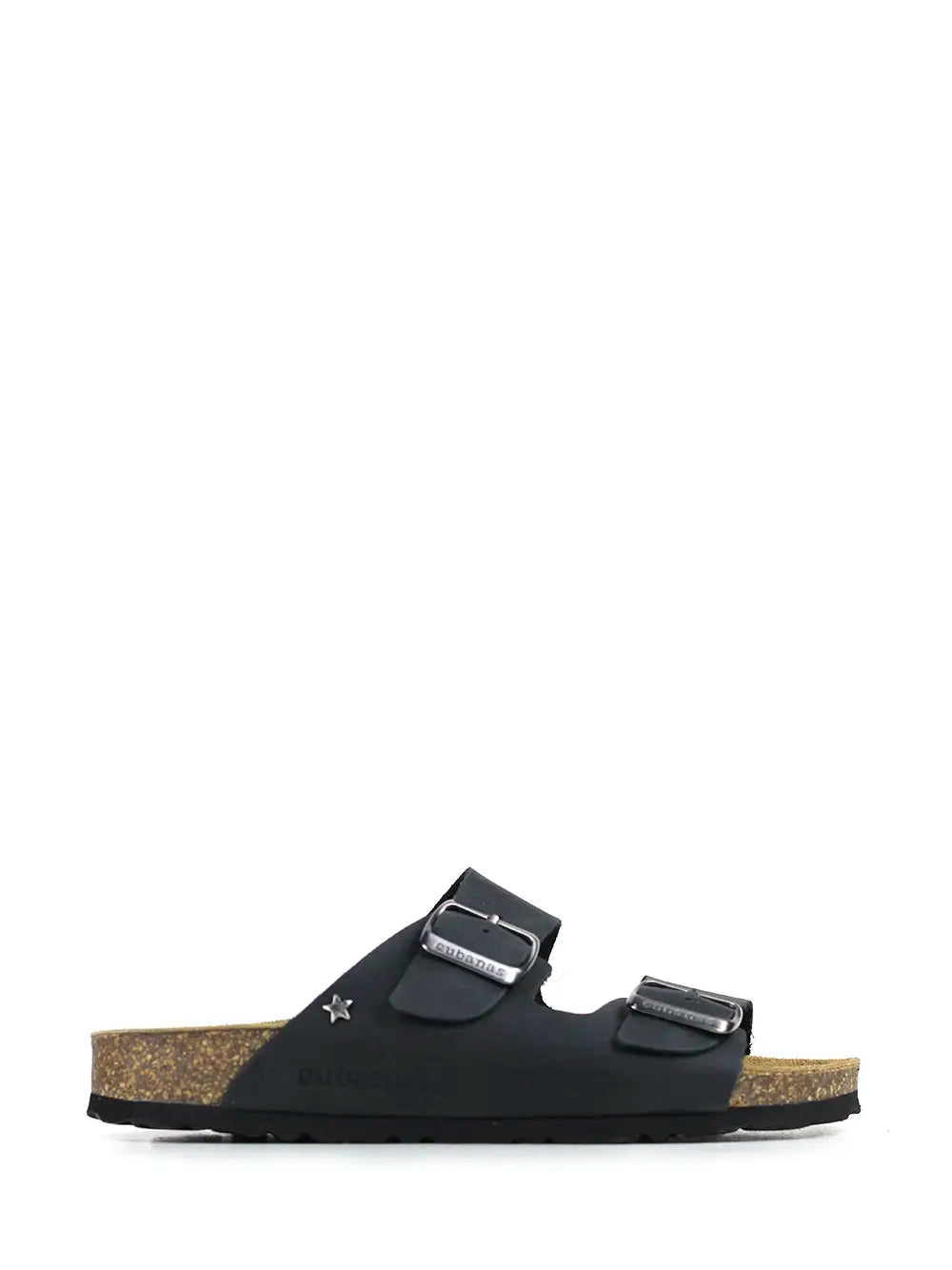 Amália Dark Blue Leather Two-Strap Sandals
