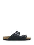 Amália Dark Blue Leather Two-Strap Sandals