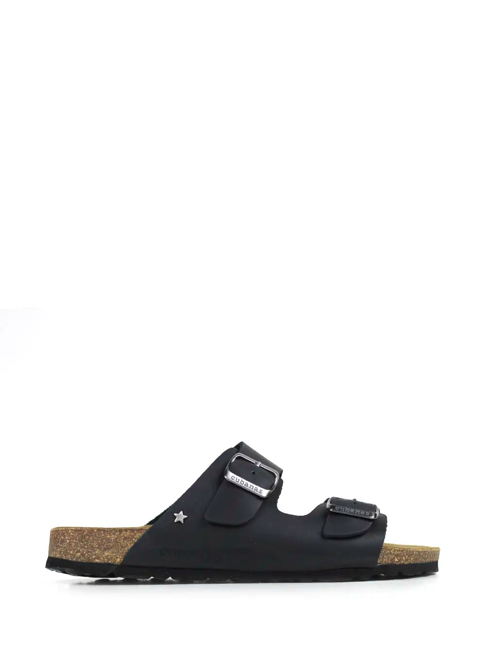 Men's Black Leather Two-Strap Sandals