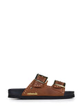 Amália Leather Sandals in Brown with Studs