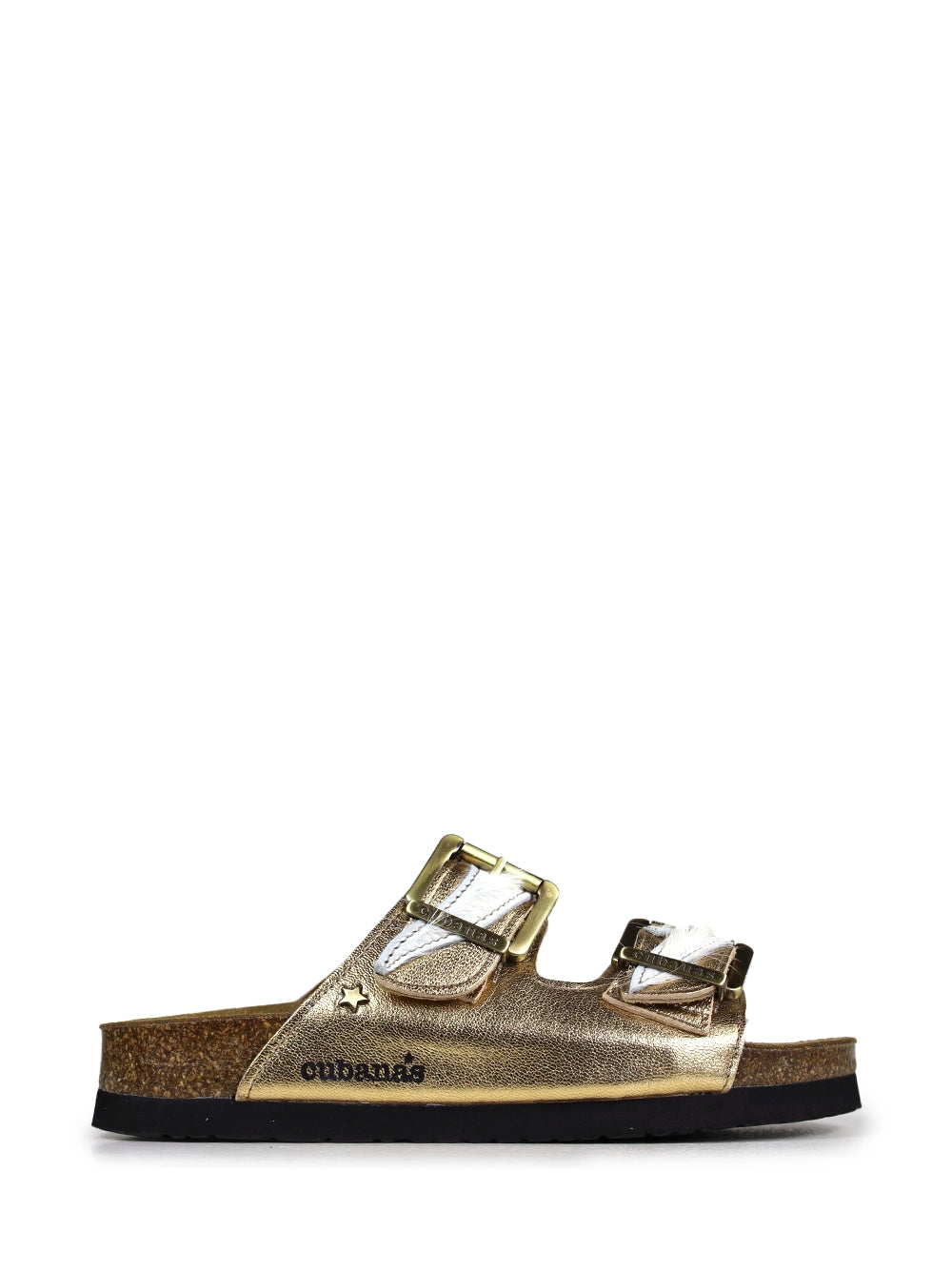 Amália Golden Leather and Fur Sandals