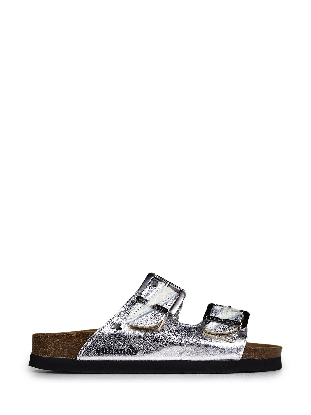 Amália Silver Leather and Fur Sandals