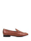 Loafer Castanho Raso em Pele e Metal Dourado
