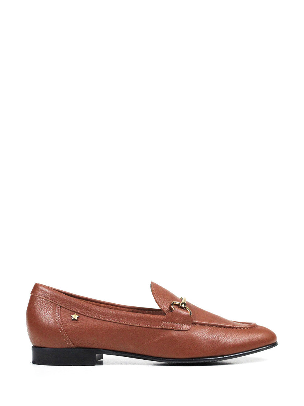 Loafer Castanho Raso em Pele e Metal Dourado