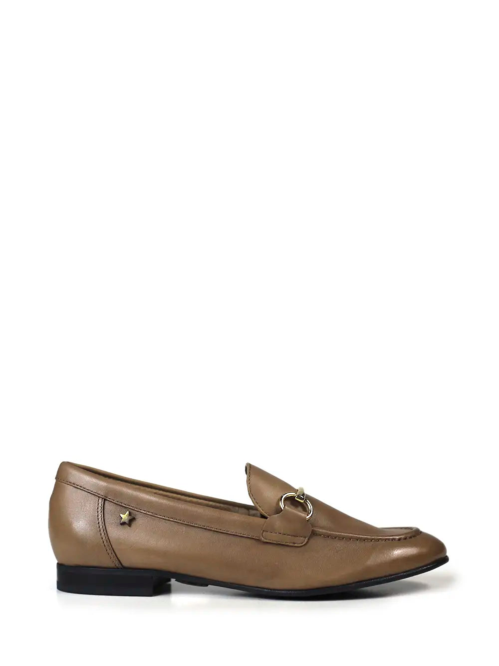Camel Leather and Metal Loafer