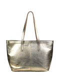 Gold Leather Shopper Bag with Shoulder Strap