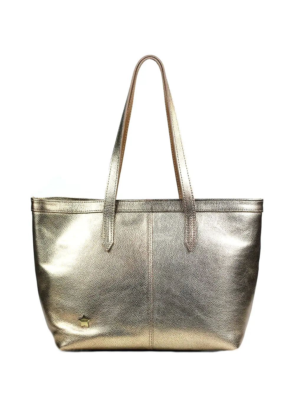 Gold Leather Shopper Bag with Shoulder Strap