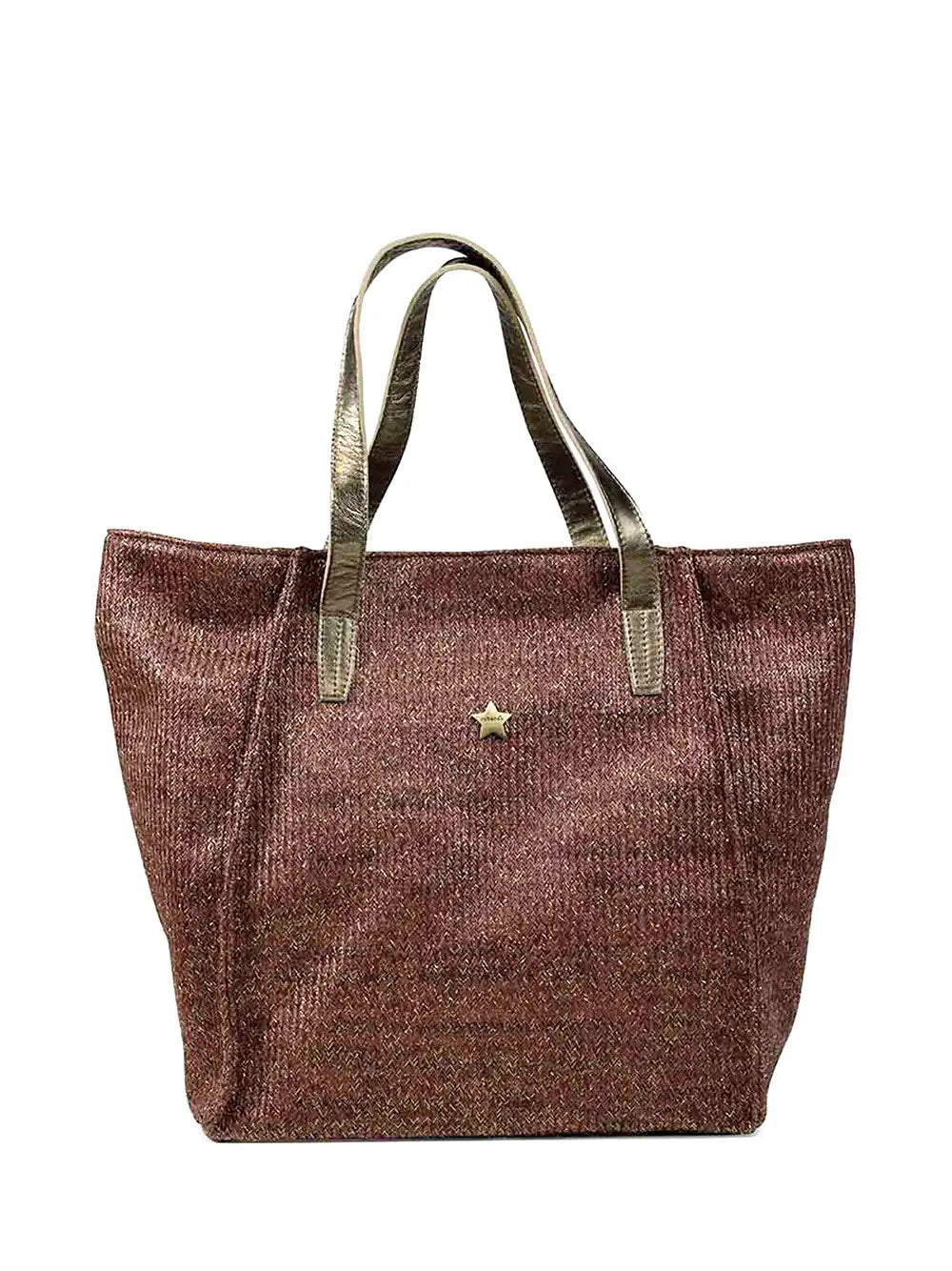 Mala Shopper em Tecido Castanho com Glitter