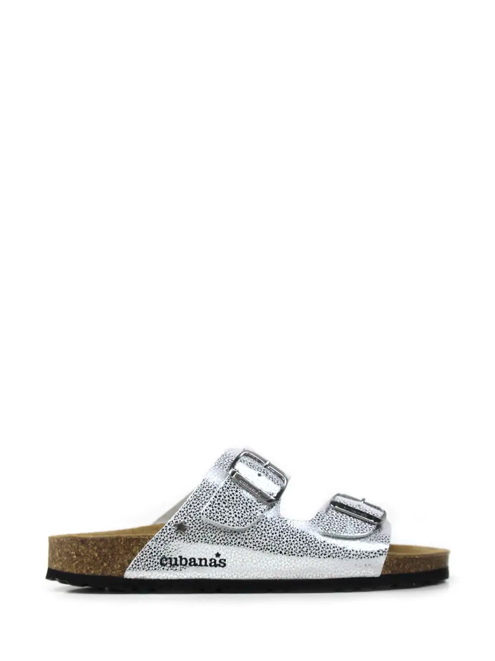 Amália Silver Leather Two-Strap Sandals