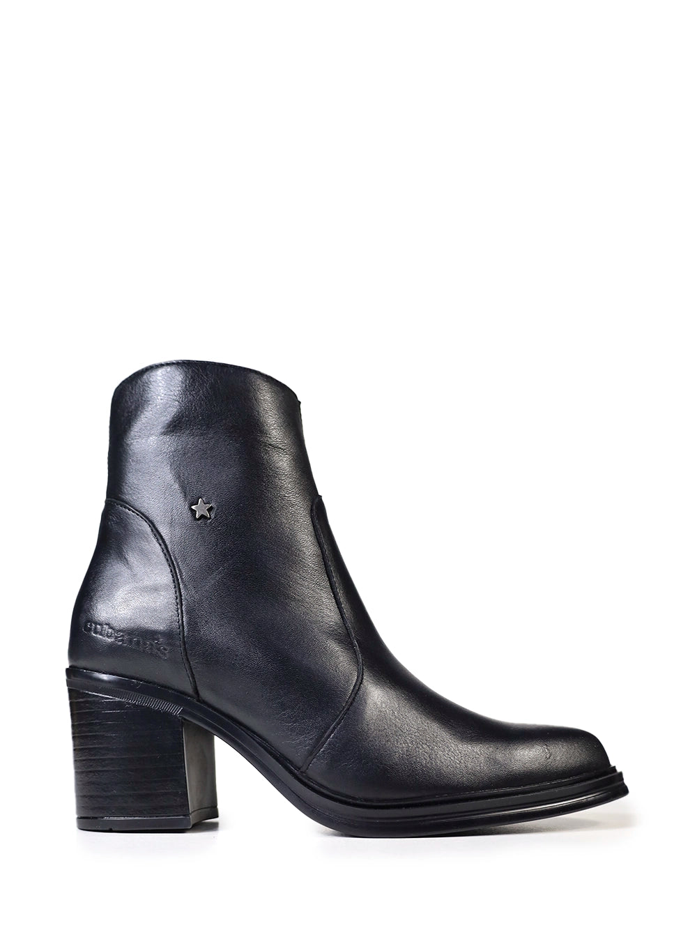 Black Leather Ankle Boots with Block Heel