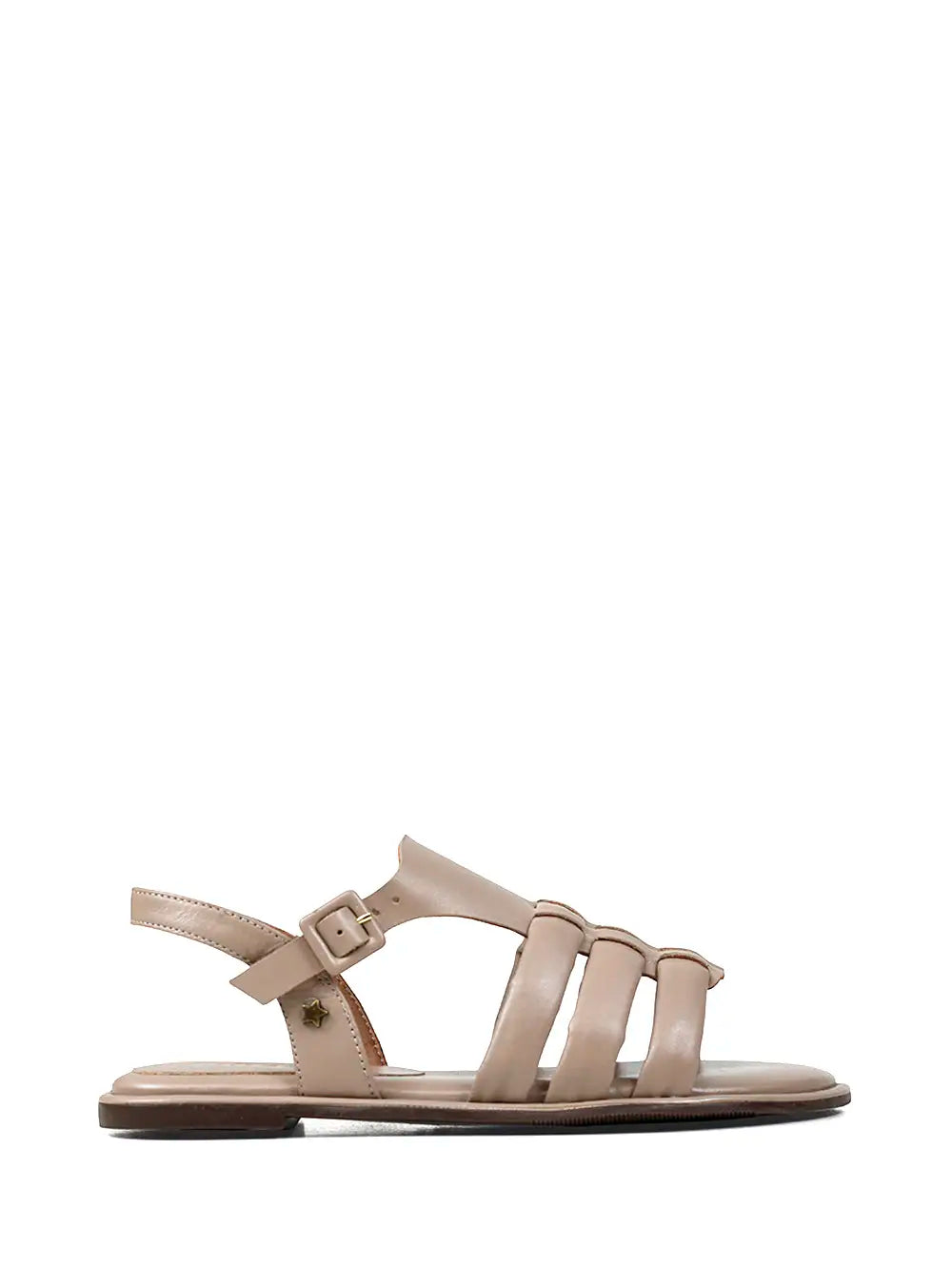 Sandália em Pele Beige com Tiras Entrançadas