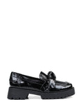 Loafer Preto em Pele Texturizada e Sola Tratorada