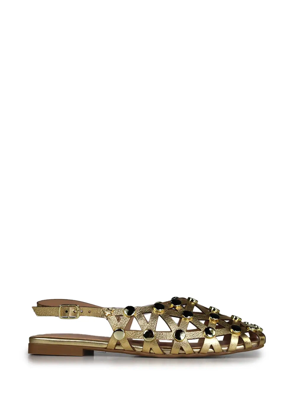 Mule em Pele Dourada e Tachas