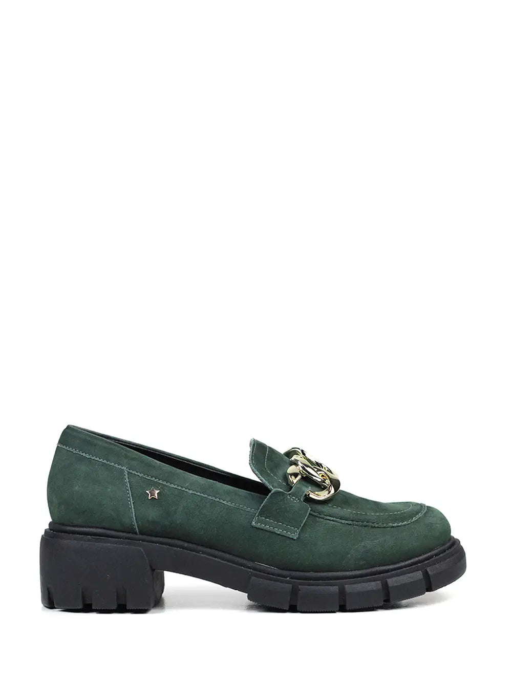 Green Suede Loafers With Lug Sole